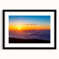 Colorful abstract art print of Maui scenery in vibrant hues on a textured, extra-large canvas, framed in black.