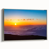 Framed canvas of a Maui landscape featuring vibrant ocean and sky with a vintage poster style, ideal for living room decor.