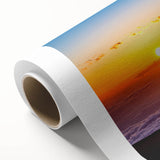 Art Deco poster of Maui landscape on rolled canvas, featuring muted green and blue tones, ideal for nursery wall art.