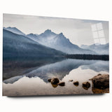 Large abstract wall art of Idaho scenery on acrylic glass, in muted earth tones, ideal for bedroom or dining room decor.