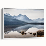 Vintage poster art of Idaho scenery on framed canvas, featuring vibrant, colorful imagery, ideal for living room decor.