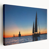 Large canvas print of Lake Michigan with soft blue and gray tones, suitable for kitchen wall art.