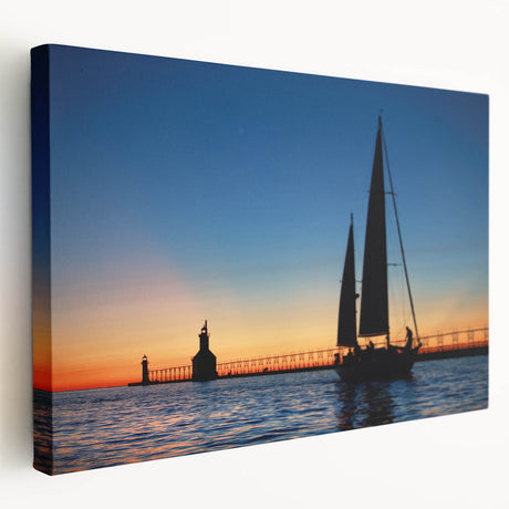 Large canvas print of Lake Michigan with soft blue and gray tones, suitable for kitchen wall art.