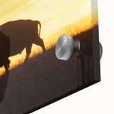 Large abstract wall art depicting a Kansas scenery in muted earth tones on acrylic glass, suitable for dining room ambiance.