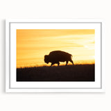 Abstract art print of Kansas scenery in muted earth tones, framed with a white mat.