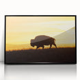 Large abstract wall art depicting a Kansas scenery in muted earth tones, framed in black acrylic.
