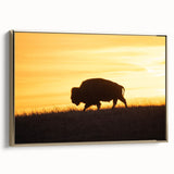 Framed canvas wall art featuring a vintage-style Kansas landscape in muted gold and black tones, ideal for bedroom decor.