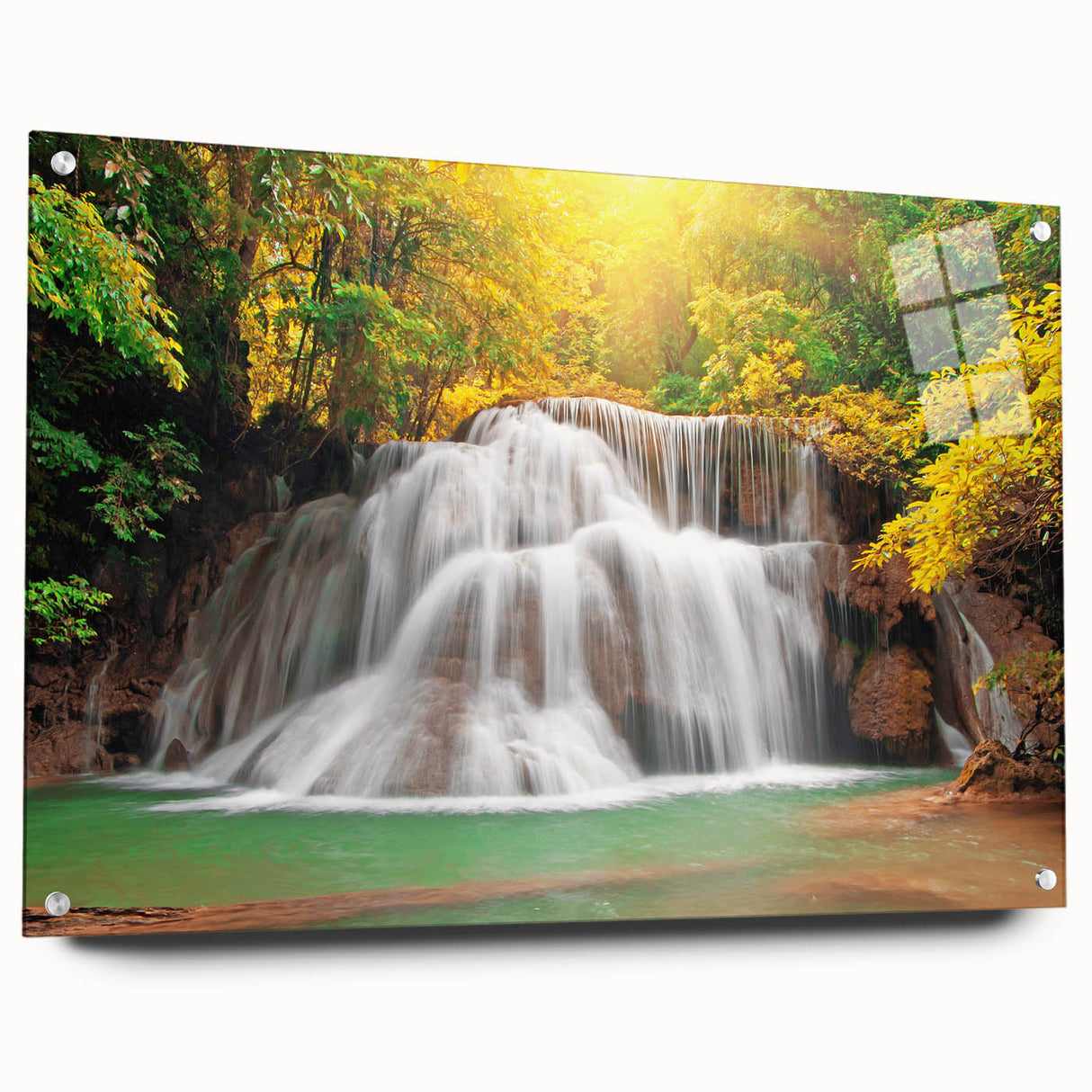 Large abstract wall art of Kentucky scenery on acrylic glass, featuring earthy tones, ideal for bedroom or dining room decor.