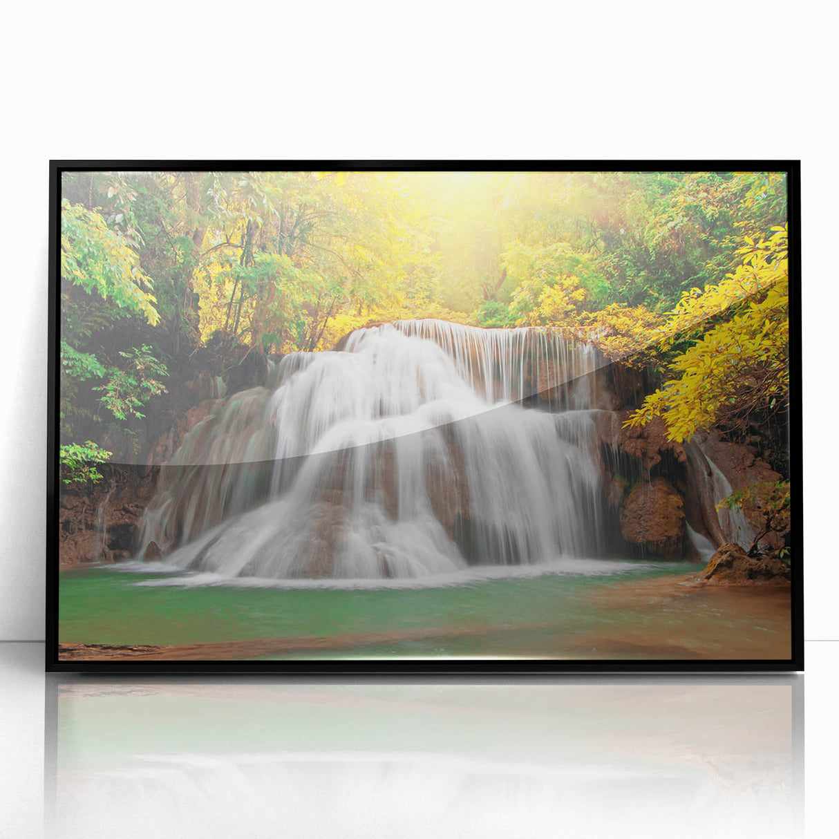 Large abstract wall art depicting a Kentucky scenery in muted earth tones, framed in black acrylic.
