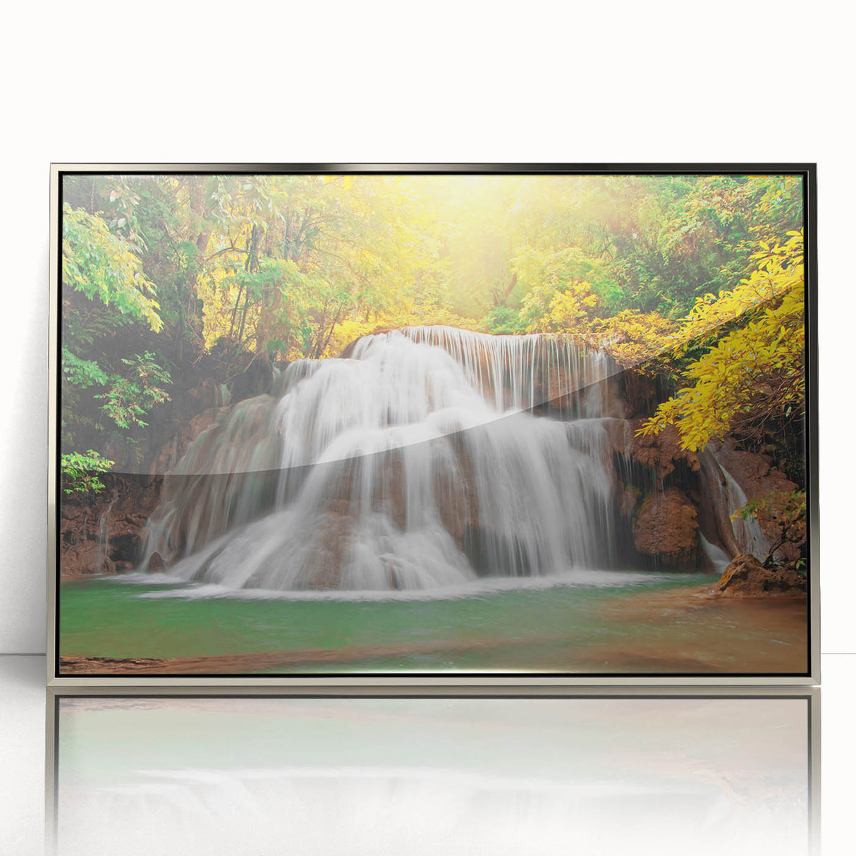 Mid-century modernist art depicting the Kentucky landscape on a framed acrylic print, featuring muted earth tones.