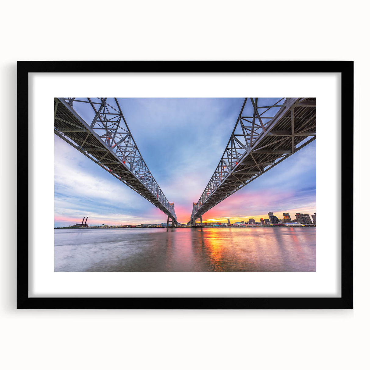Colorful abstract art print of New Orleans scenery in vibrant hues on a large textured canvas, ideal for living room decor.