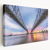 New Orleans skyline in muted watercolor tones on stretched canvas, suitable for kitchen wall art.