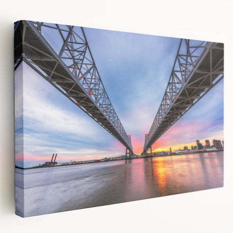 New Orleans skyline in muted watercolor tones on stretched canvas, suitable for kitchen wall art.