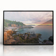 Large abstract wall art depicting Acadia, Maine, with muted earth tones on a framed acrylic.