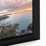 Close-up of a textured black wall art depicting Acadia, Maine, with colorful accents on a framed canvas.