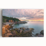 Black and white photograph of Acadia National Park on stretched canvas, ideal for kitchen wall art.