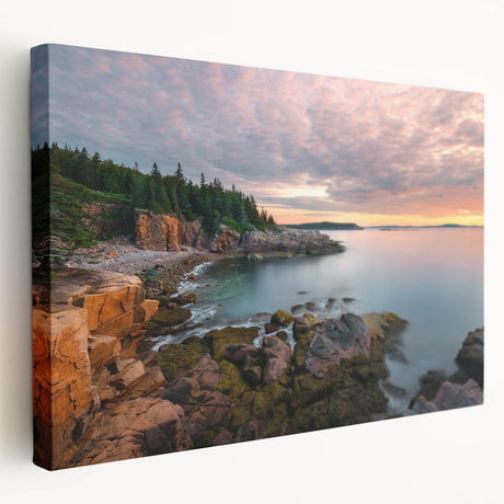 Acadia National Park landscape on large stretched canvas with vivid green and blue tones, suitable for kitchen wall art.