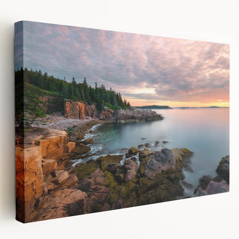 Acadia National Park landscape on large stretched canvas with vivid green and blue tones, suitable for kitchen wall art.