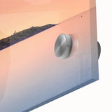 Large abstract wall art depicting Maine scenery in muted green and blue tones on acrylic glass.