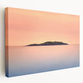 Landscape canvas print depicting a serene Maine coastline in soft blue and gray tones, suitable for kitchen wall art.