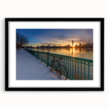 Colorful abstract art print of Boston skyline in vibrant hues on a large textured canvas, suitable for living room decor.