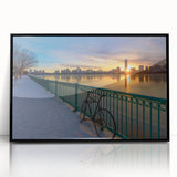 Large abstract wall art featuring a stylized Boston skyline in muted gray tones, acrylic print.