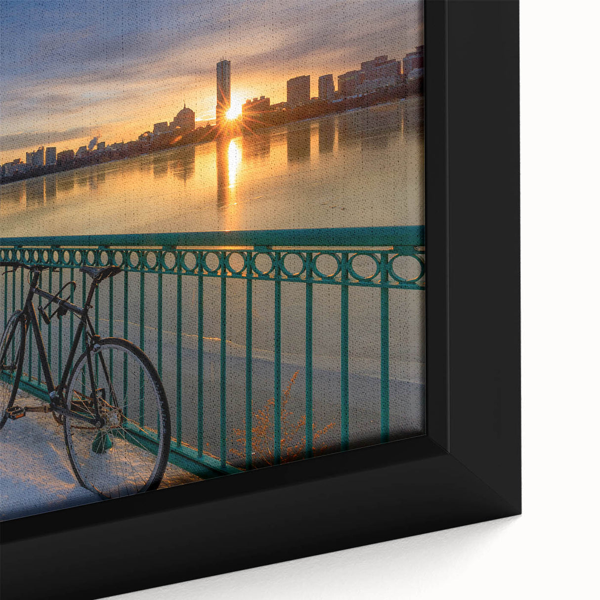 Black wall art featuring a textured Boston skyline in colorful hues on an extra large framed canvas.