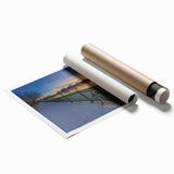 Extra large rolled print of Boston scenery with soft floral patterns in muted colors, ideal for classy bathroom wall art.