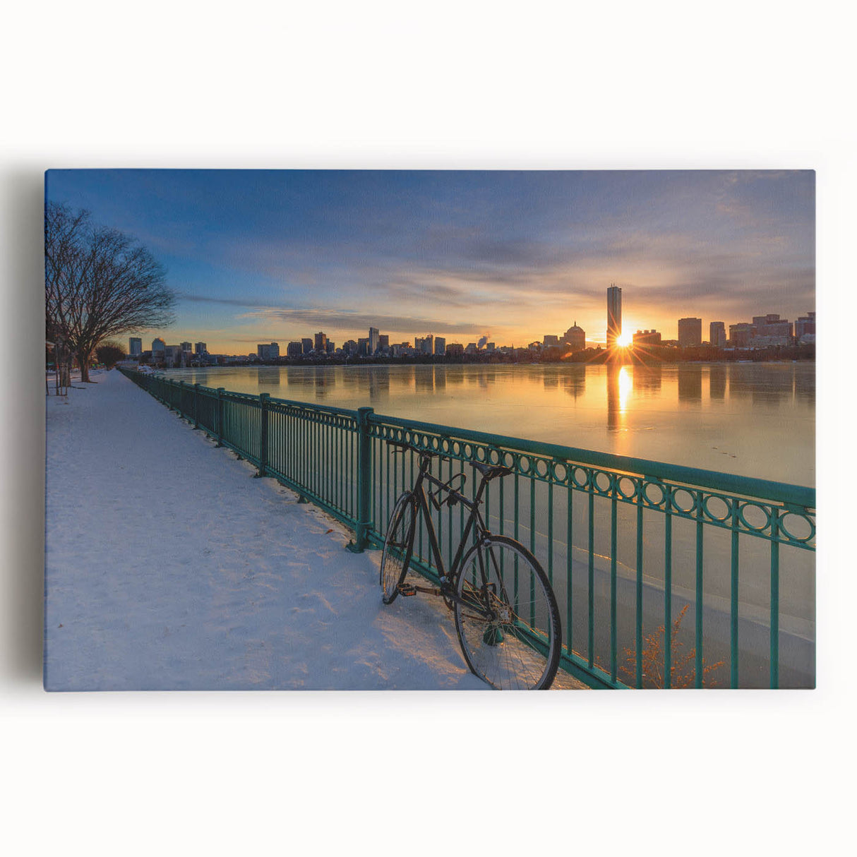 Black and white large art canvas of Boston skyline, ideal for kitchen wall art.