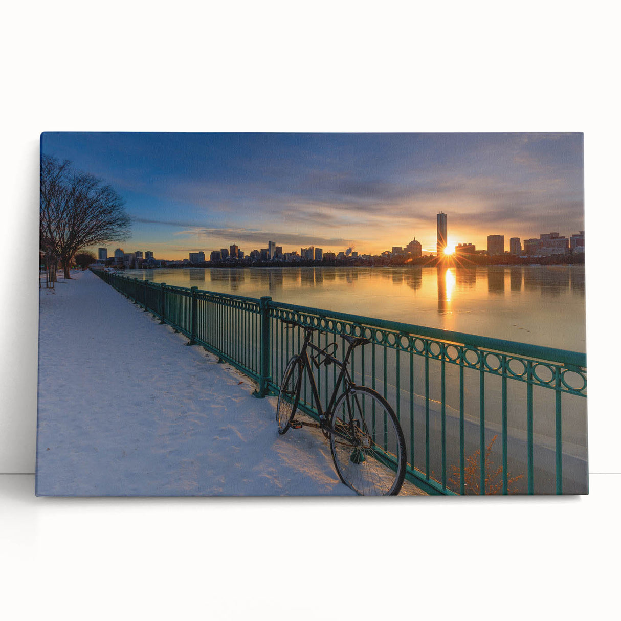 Black and white canvas print of the Boston skyline, ideal for kitchen wall art or bedroom ambiance.