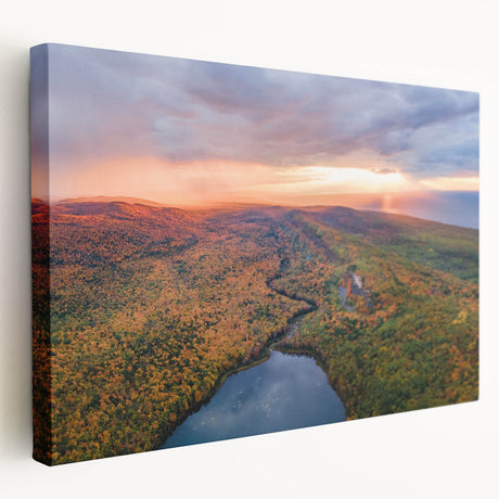 Large canvas print of Michigan's Upper Peninsula in green and blue tones, suitable for kitchen wall art.