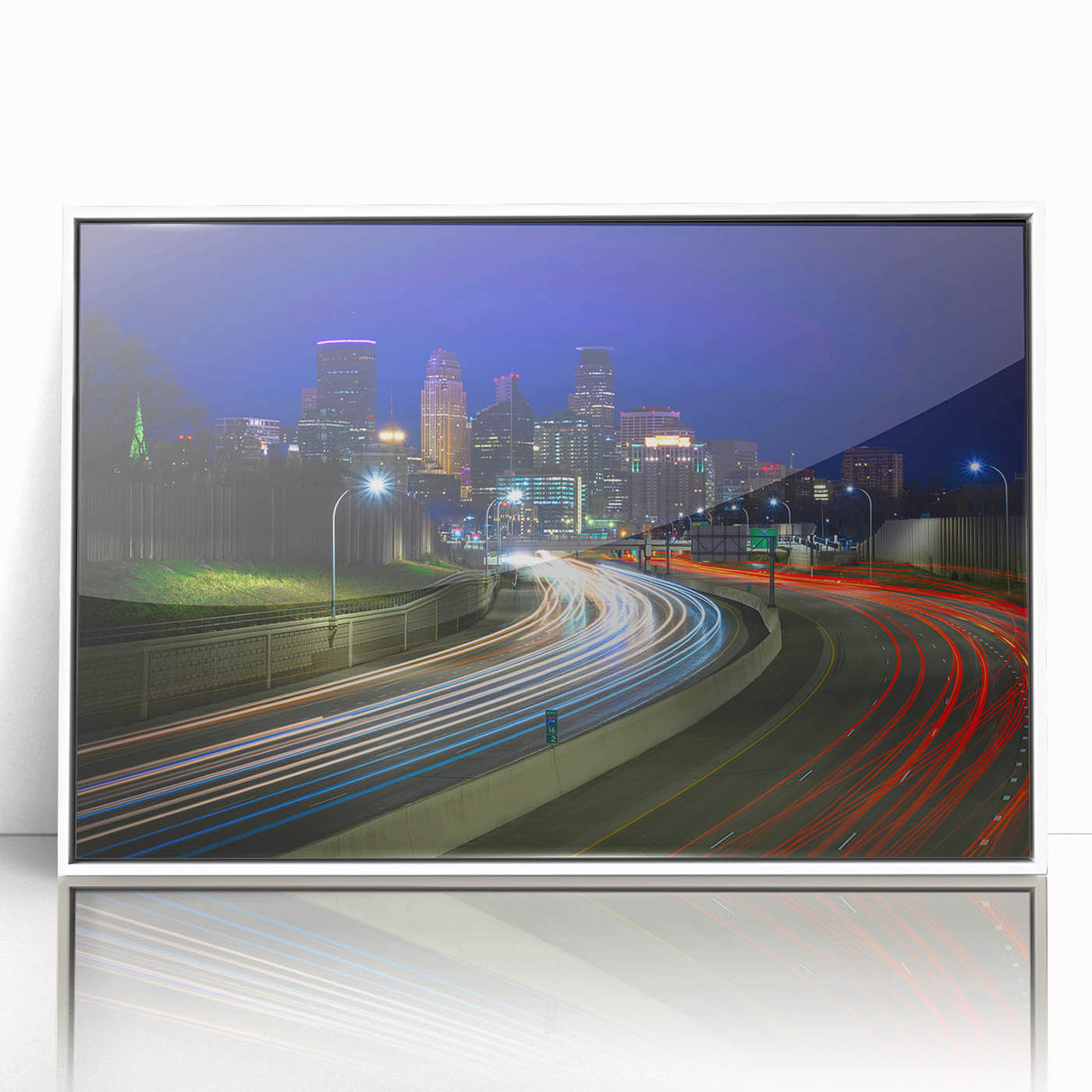 Acrylic print of Minneapolis skyline in art deco style with muted gray tones, ideal for modern art wall decor.