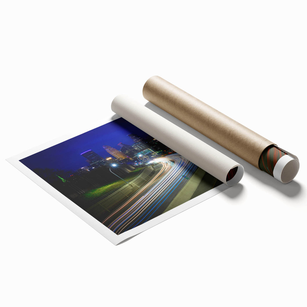 Extra large rolled print of Minneapolis skyline in muted gray tones, ideal for classy bathroom wall art.