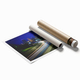 Extra large rolled print of Minneapolis skyline in muted gray tones, ideal for classy bathroom wall art.