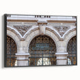 Black and white framed canvas of St. Louis skyline, ideal for bedroom wall decor.