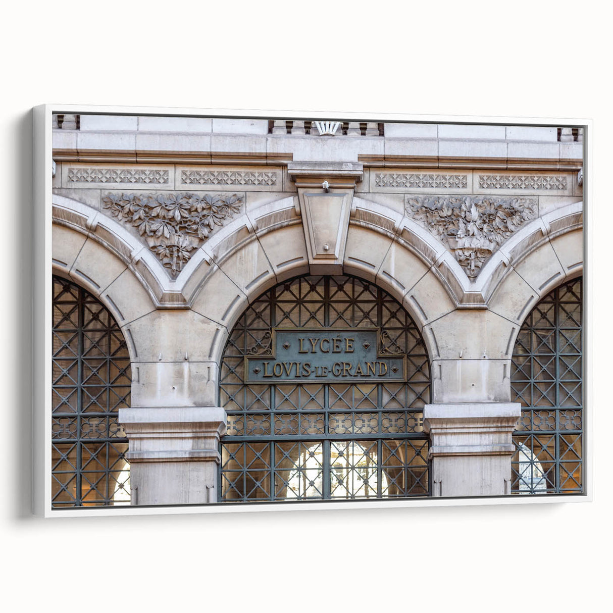 Vintage poster art of St. Louis skyline in colorful hues on a framed canvas, ideal for living room decor.