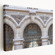 Stretched canvas depicting the St. Louis skyline in muted evening colors, ideal for kitchen wall art.