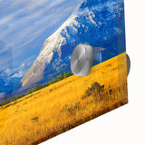 Large abstract wall art in mid-century modernist style depicting Montana scenery, ideal for dining room art.