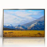 Framed acrylic print of a Montana landscape in earth tones, ideal for modern art wall decor.