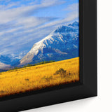 Extra large framed canvas featuring a textured Montana landscape in black with colorful accents, ideal for living room decor.