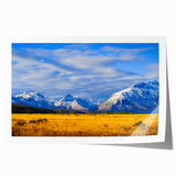 Extra large rolled print of Montana scenery with vibrant green and blue tones, suitable for art wall dining room.