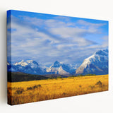 Scenic Montana landscape on large stretched canvas, featuring muted earth tones, ideal for kitchen wall art.