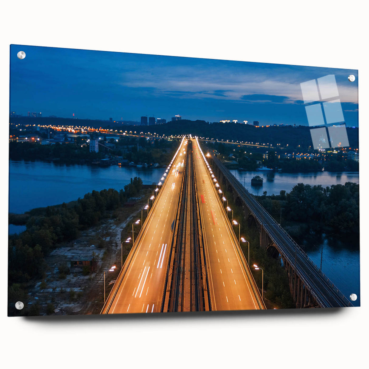 Large abstract wall art of New Jersey scenery in muted earth tones on acrylic glass, ideal for dining room decor.