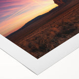 Art deco poster of New Mexico scenery in muted earth tones on rolled canvas, suitable for dining room wall art.