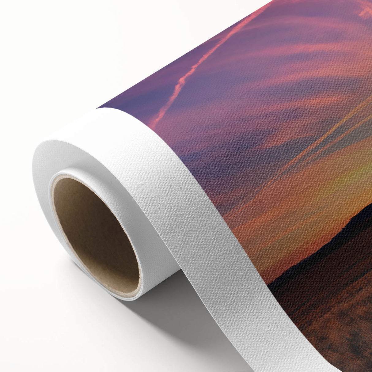 Art Deco-style poster of New Mexico scenery on rolled canvas, featuring muted earth tones.
