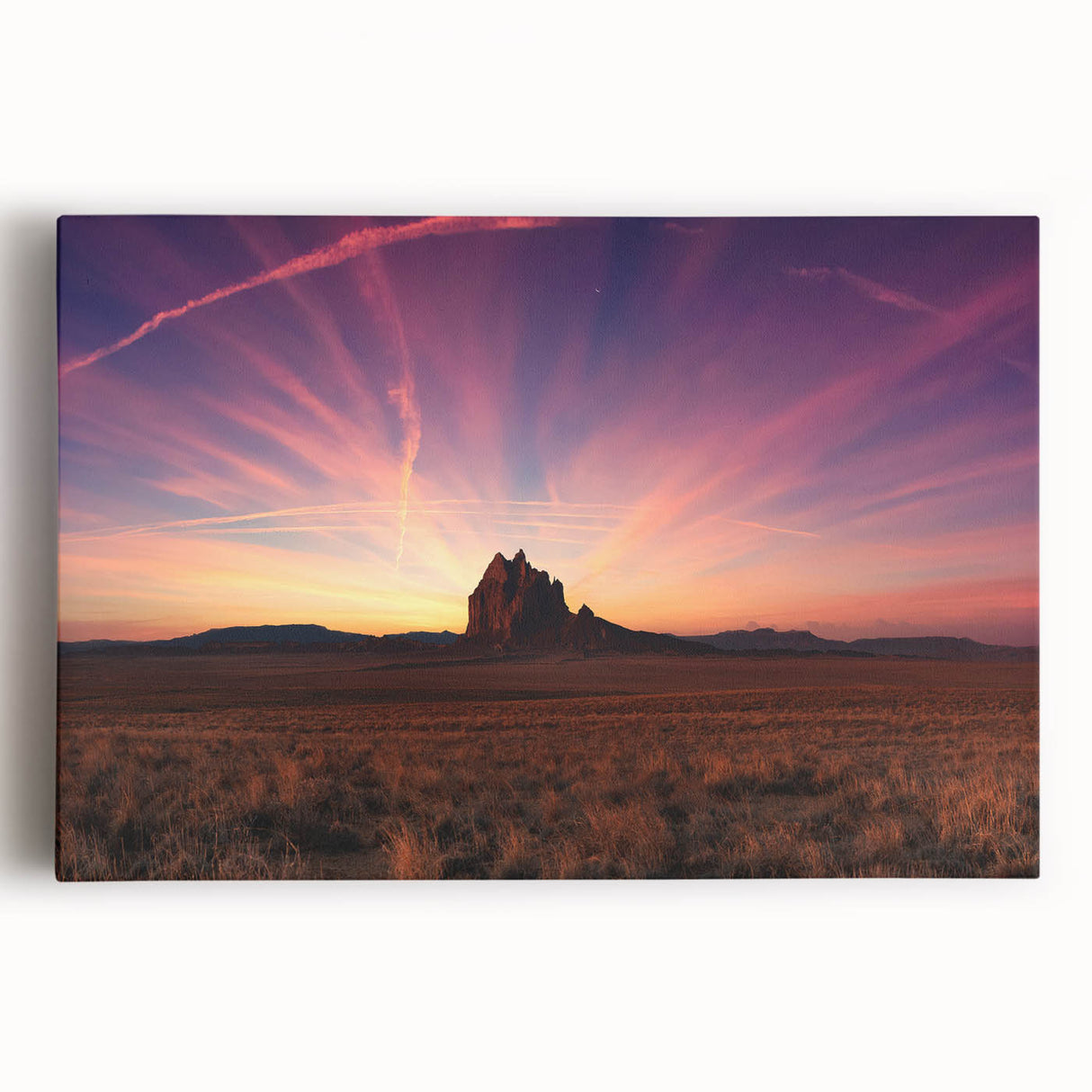 Black and white photograph of New Mexico landscape on stretched canvas, ideal for kitchen wall art.