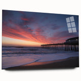 Large abstract wall art of Outer Banks scenery in muted blue and gray tones on acrylic glass.