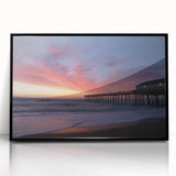 Large abstract wall art depicting the Outer Banks in muted blue and gray tones on a framed acrylic print.