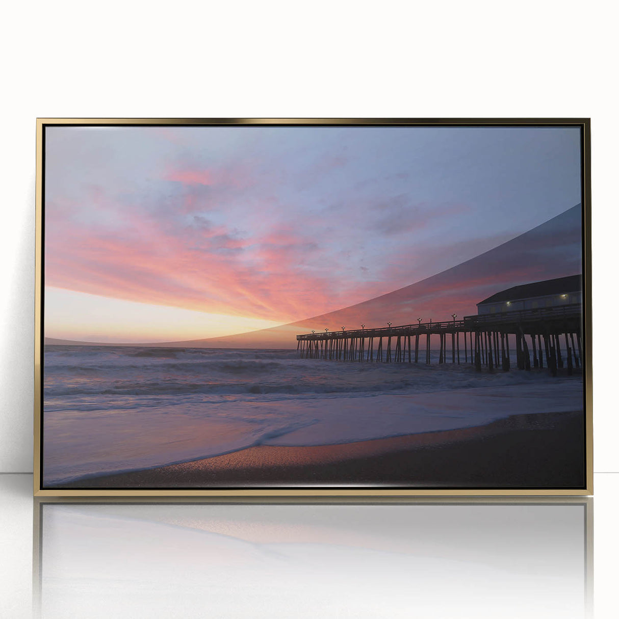 Large art print of Outer Banks, North Carolina scenery in muted earth tones on a framed acrylic.