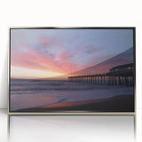 Mid-century modernist art depicting the Outer Banks in muted blue tones, framed acrylic, ideal for nursery wall art.